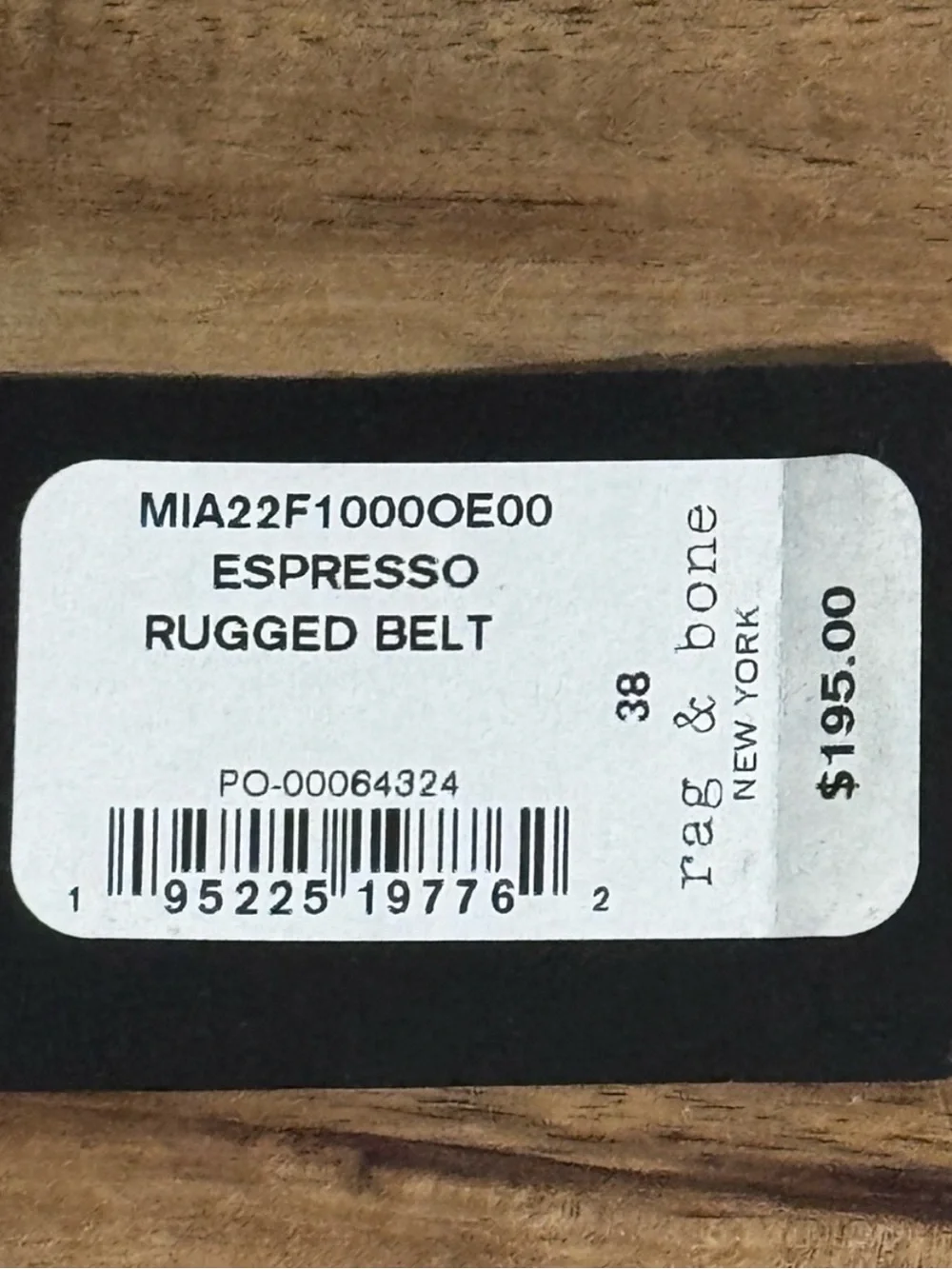 Rag & Bone Unisex Rugged Leather Belt Espresso Dark Brown Size 38 NWT New